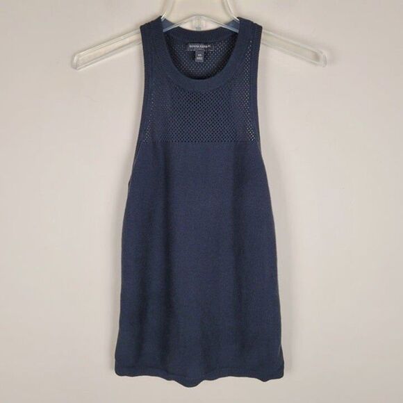 Banana Republic Size XS Mesh Knit Tank Top Cotton Crew Neck Sleeveless Black - Picture 2 of 8